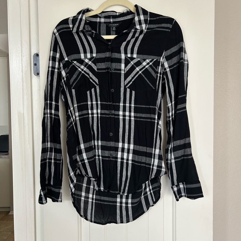 Lucky Brand Black and White Plaid Women's Top